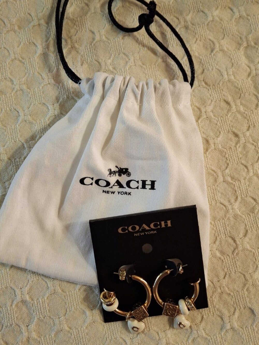 Coach Signature Enamel Heart Cube Charm Hoop Earrings - Picture 2 of 4